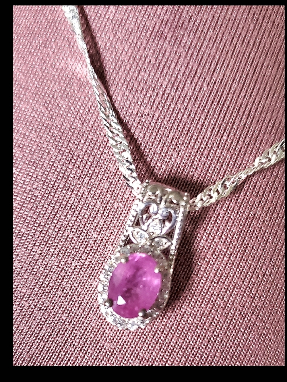 Ilikaka Hot Pink Sapphire Cambodian Zircon Pendant Necklace Platinum Plated - Picture 8 of 9